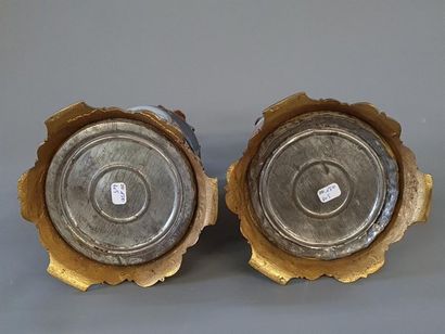 Pair of blue porcelain lamp bases decorated...