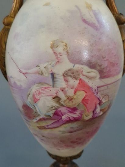 Pair of covered porcelain vases with a gallant...