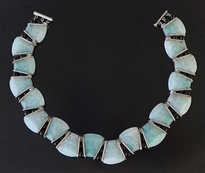 Necklace alternating celadon coloured moulded...