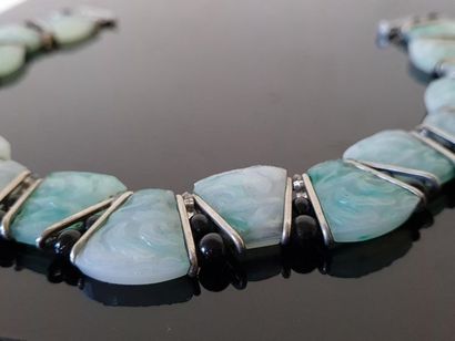 Necklace alternating celadon coloured moulded...