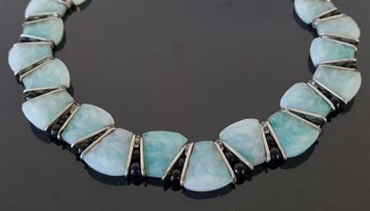 Necklace alternating celadon coloured moulded...