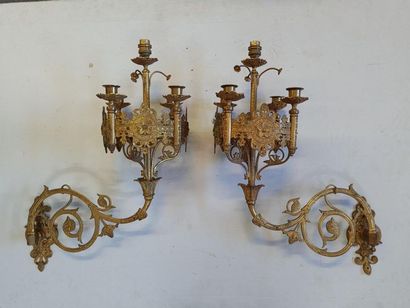 Pair of five-light brass wall lights. 
60...
