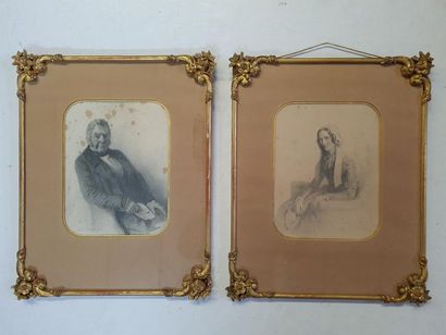 Paire de dessins XIX°:
Portrait d'homme et...