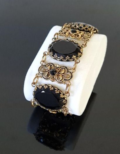 Cuff bracelet, fancy, in pomponne and faceted...