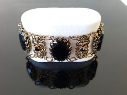 Cuff bracelet, fancy, in pomponne and faceted...