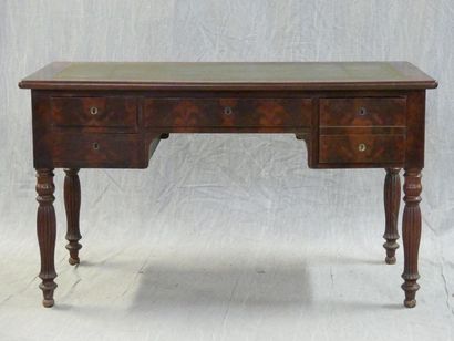 Flamed mahogany veneer desk, opening with...