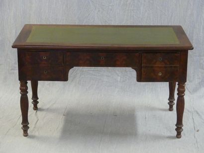 Flamed mahogany veneer desk, opening with...