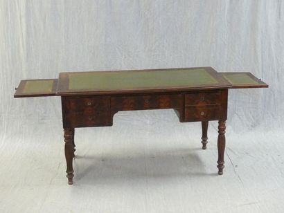 Flamed mahogany veneer desk, opening with...