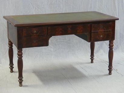 Flamed mahogany veneer desk, opening with...