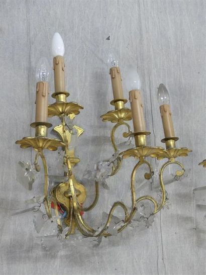 Large pair of two-light sconces in bronze...