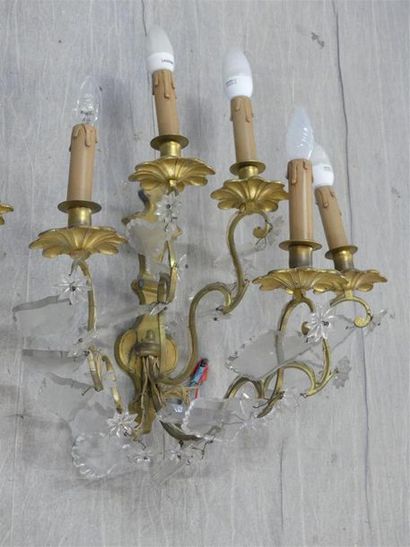 Large pair of two-light sconces in bronze...