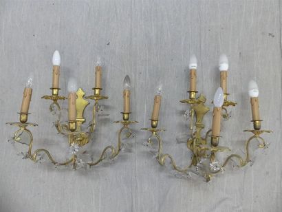 Large pair of two-light sconces in bronze...