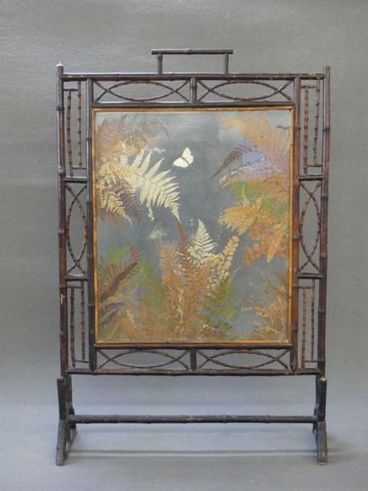 Bamboo fireguard and glass plate with dried...