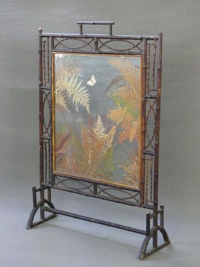 Bamboo fireguard and glass plate with dried...