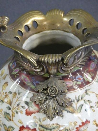 Large earthenware vase with flower decoration,...