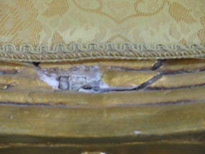 Paire de tabourets curules en bois et stuc...