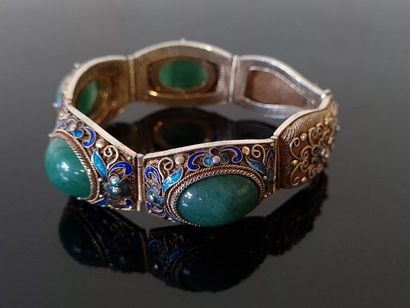 Articulated bracelet in silver-glazed and...