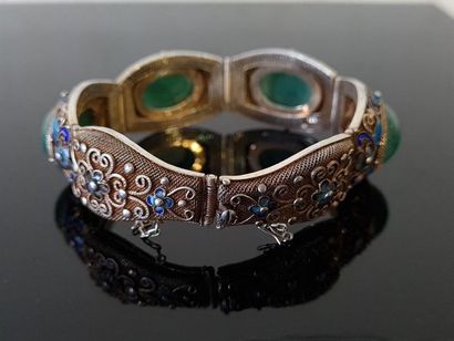 Articulated bracelet in silver-glazed and...