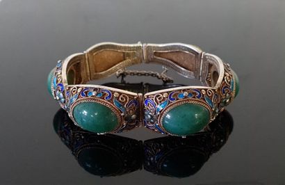 Articulated bracelet in silver-glazed and...