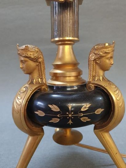 Pied de lampe en bronze patiné et doré, style...