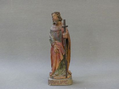 Saint Philippe: Statuette en bois sculpté...