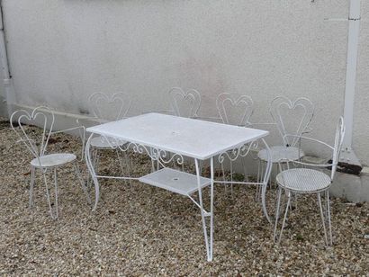 Salon en fer courbé, tôle perforée, laqué...