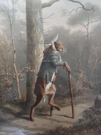 Paire de lithographies fin XIX°: 
La chasse...