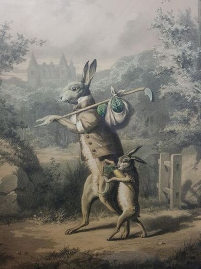 Paire de lithographies fin XIX°: 
La chasse...
