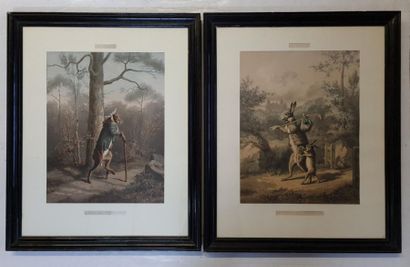 Paire de lithographies fin XIX°: 
La chasse...