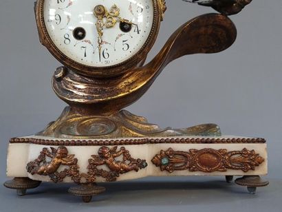 Bronze clock, white alabaster base, the dial...