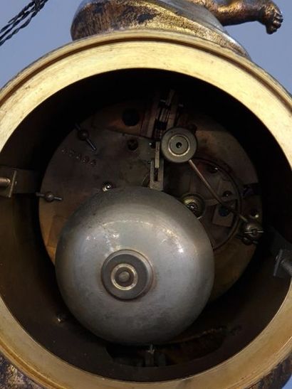 Bronze clock, white alabaster base, the dial...