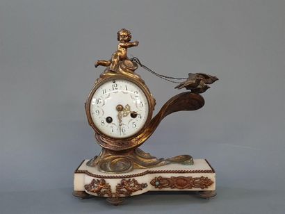Bronze clock, white alabaster base, the dial...