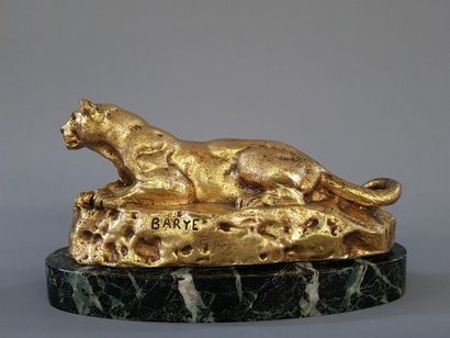 BARYE d'après.
Panthère allongée.
Epreuve...