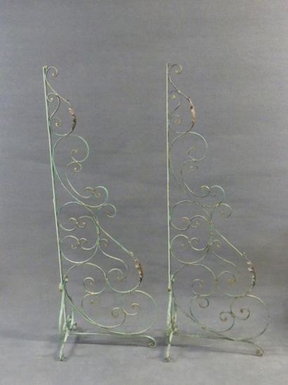 Paire de grilles en fer forgé patinées vert...