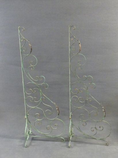 Paire de grilles en fer forgé patinées vert...