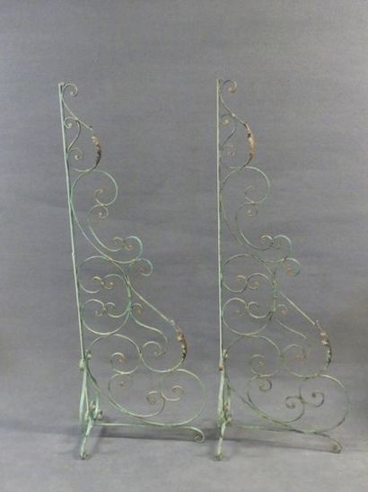 Paire de grilles en fer forgé patinées vert...