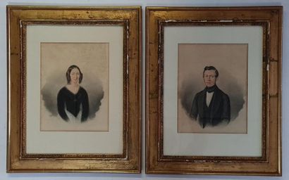G. ROBERTI (XIX°)
Paire de portraits: Couple.
Dessin...