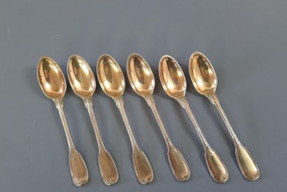 Six cuillères à café en vermeil 925°/00,...