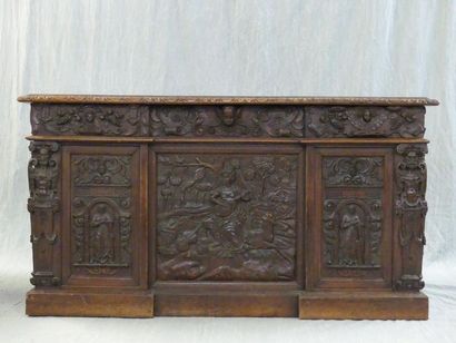 Middle desk with richly carved neo-Renaissance...