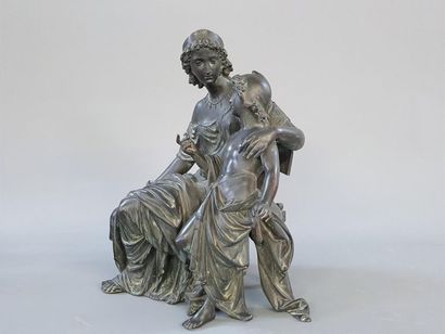 Ecole française XIX°:
Femme et enfant à l'antique.
Groupe...