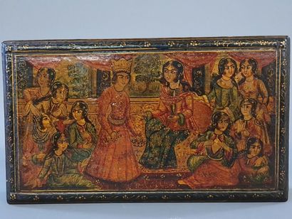 Wooden box and boiled cardboard painted with...
