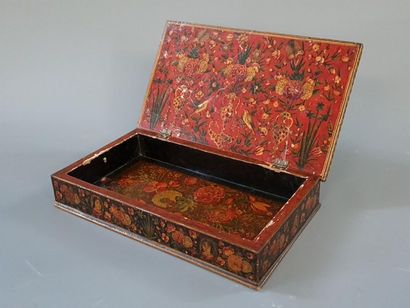 Wooden box and boiled cardboard painted with...
