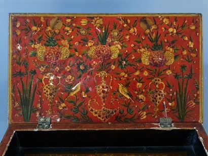 Wooden box and boiled cardboard painted with...
