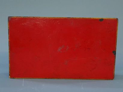 Wooden box and boiled cardboard painted with...