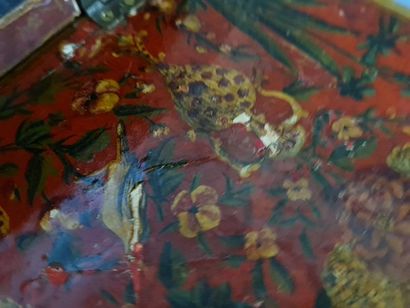 Wooden box and boiled cardboard painted with...