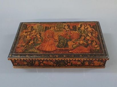 Wooden box and boiled cardboard painted with...