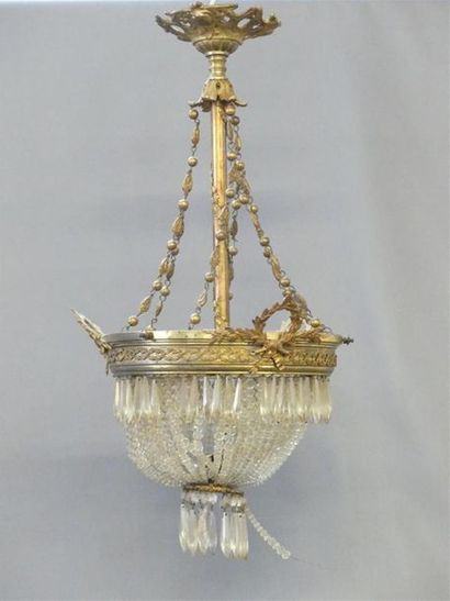 Chandelier basket in bronze and crystal beads...