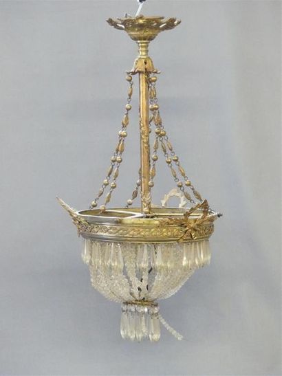 Chandelier basket in bronze and crystal beads...