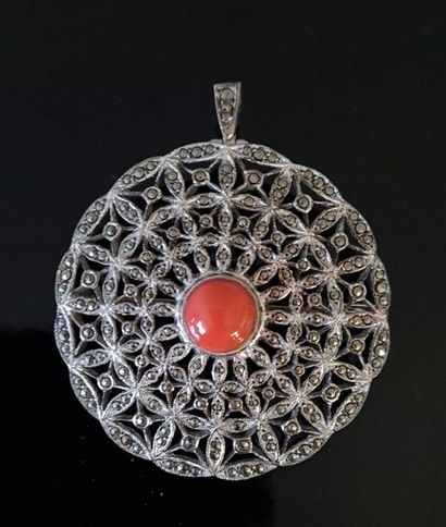 Pendant - circular openwork silver brooch...
