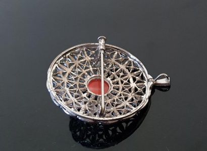 Pendant - circular openwork silver brooch...